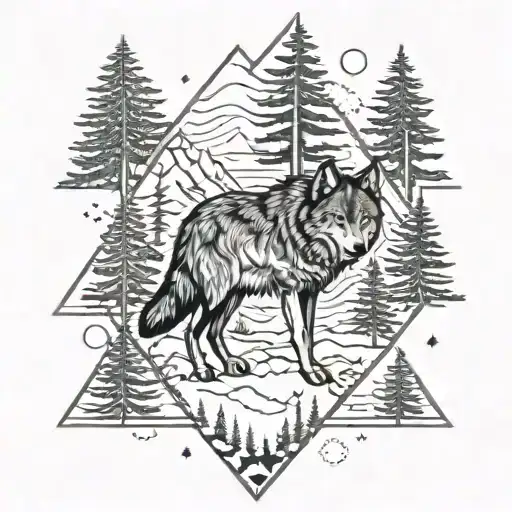 Wolf In Forrest Triangle Shape