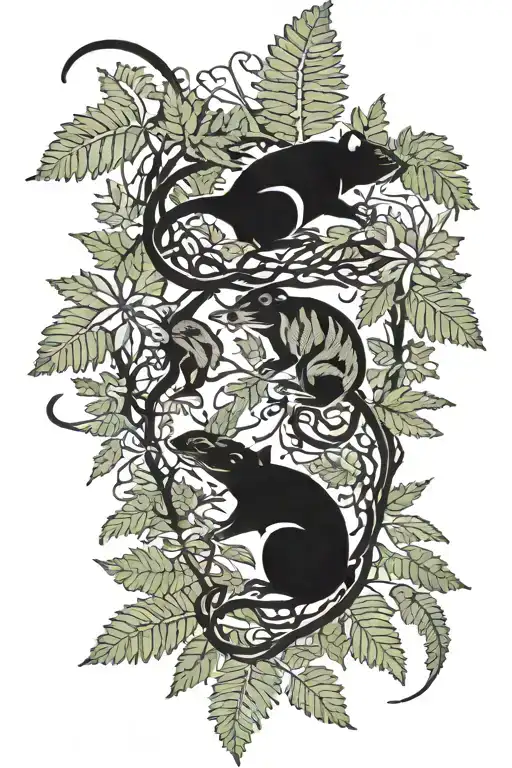 Rats Tangled In Fern Leaf