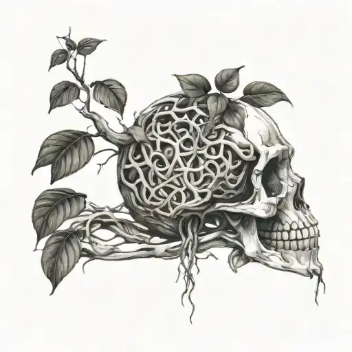 A Money Tree Growing Out Of A Skull With Vines Wrapping Around It