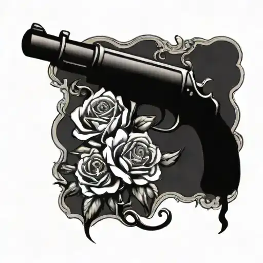 A Vine Of Roses Intertwined With A Gun Barrel