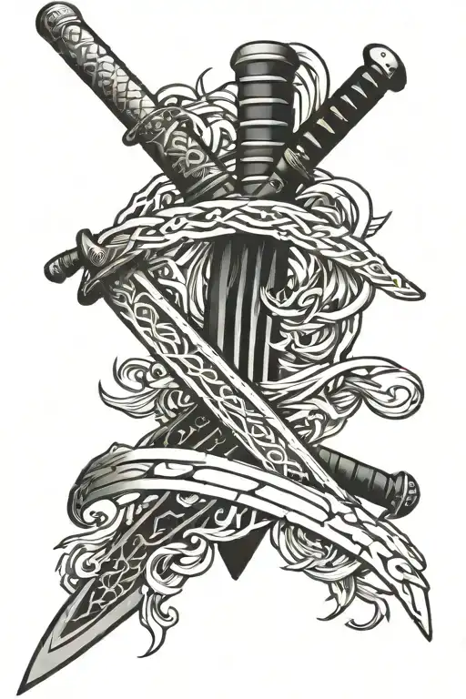 Katana Sword With Kaizen Spelled Out As The Sharp Blades