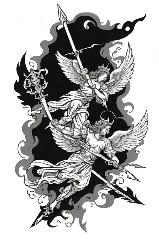 Two Angels Crossing Spears