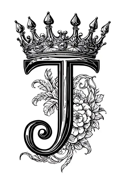 J Initial With 6 Point Crown