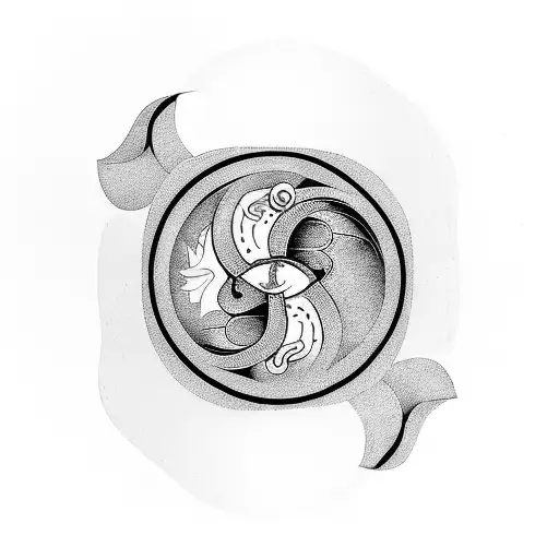 A Tattoo Of A Book And A Guitar Forming A Yin And Yang Symbol