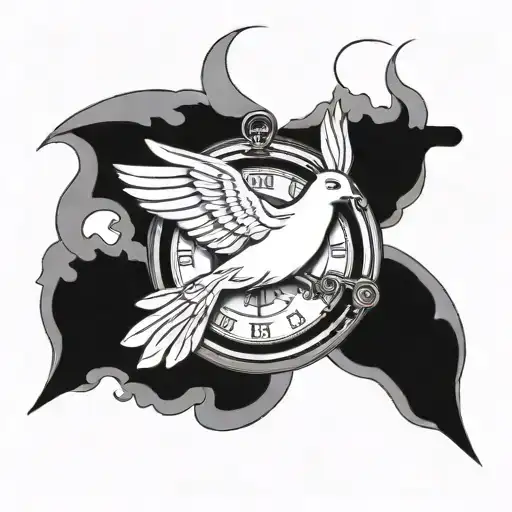 A Dove Holding A Clock Face And Cross Flying Away