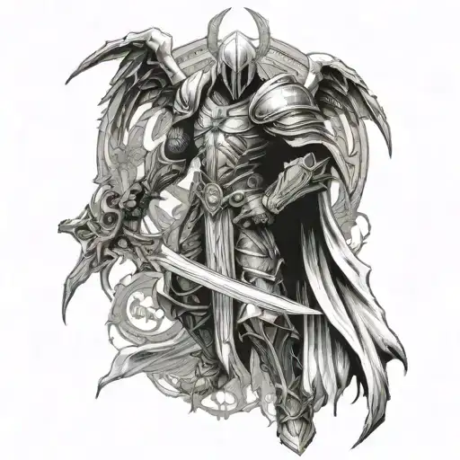 Tyrael From The Video Game Diablo Full Body With His Sword In Front Of His Body