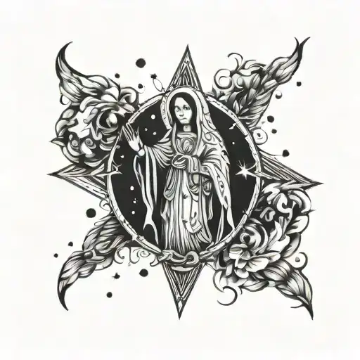 Incorporate Elements Of Our Lady Of Guadalupe Into A Celestial Scene With Stars And Planets