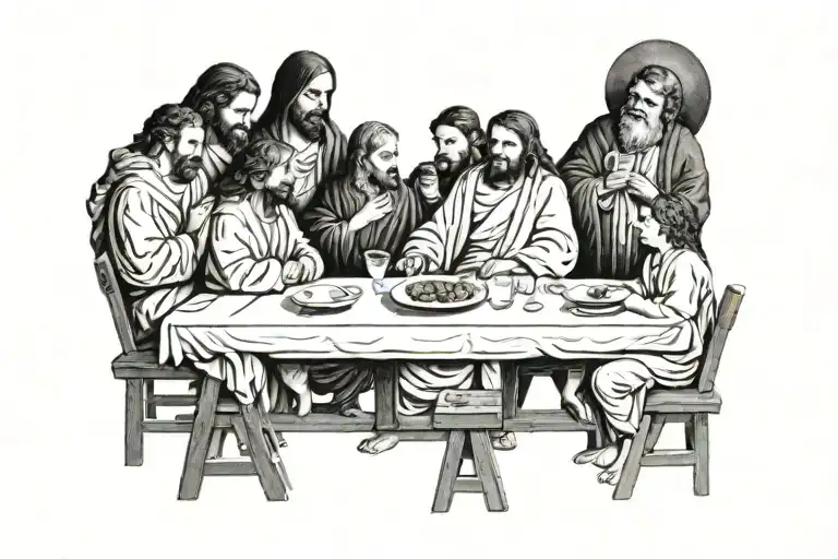 Hyper Realistic Of The Last Supper Tattoo Black