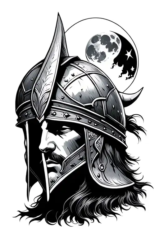 Viking Helmet And The Moon