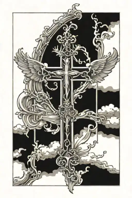Pearly Gates With Cross And Wing Spread