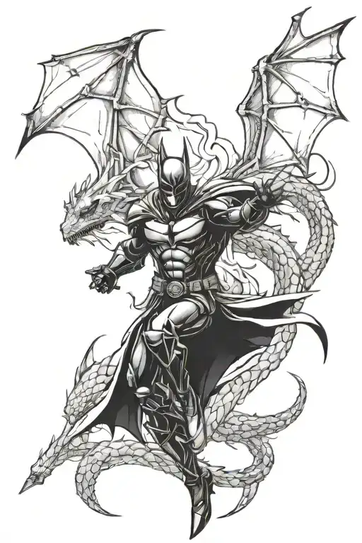 Dark Knight And Dragon Flying