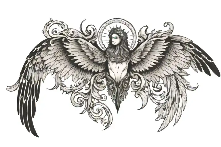 Symmetrical Seraphim With 6 Wings Spread Wide