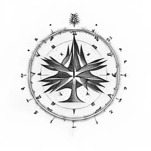 Black Tree Of Life With Arrows And Compass