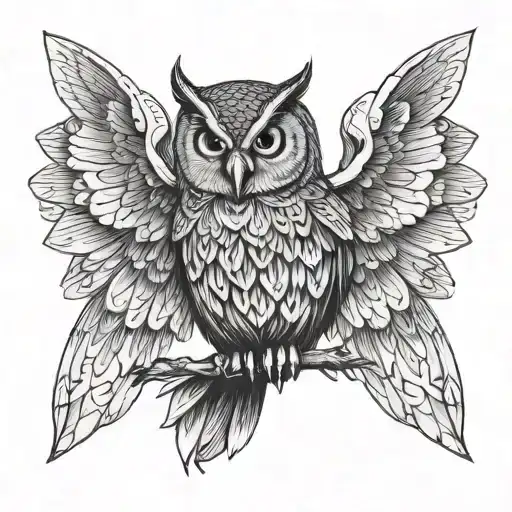 Owl Chest In Middle With Open Wings And Looking Forward