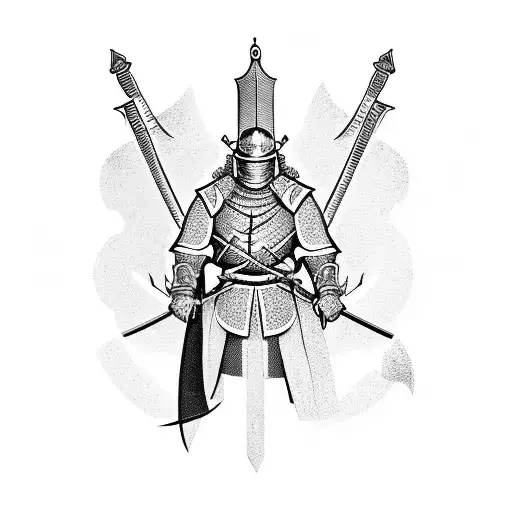 Knight With Sword And Samurai Above