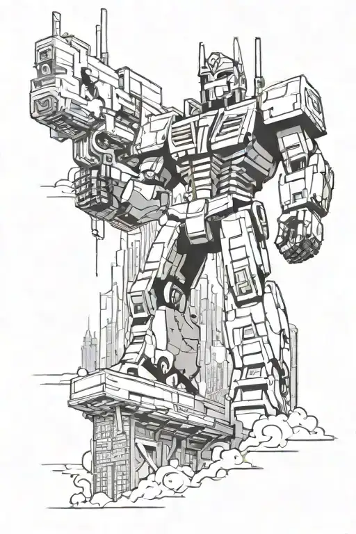 A Futuristic Cityscape With A Towering Optimus Prime Overlooking The Skyline