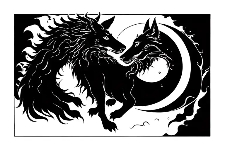 Skoll And Hati Chasing The Sun And Moon