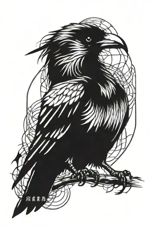 Cyber Sigilism Tattoo With A Crow Perched