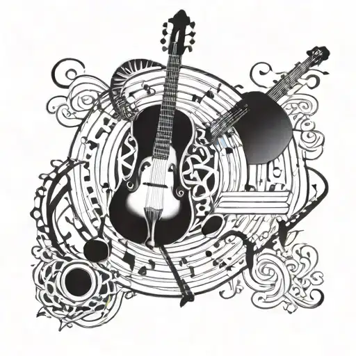 A Mandala Design Incorporating Musical Notes And Instruments