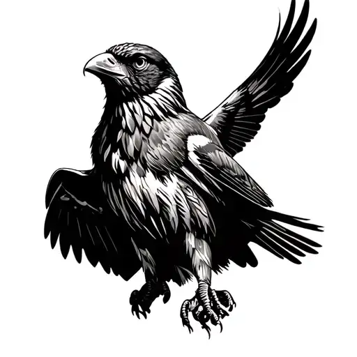 Sparrow Flying Away From An Eagle