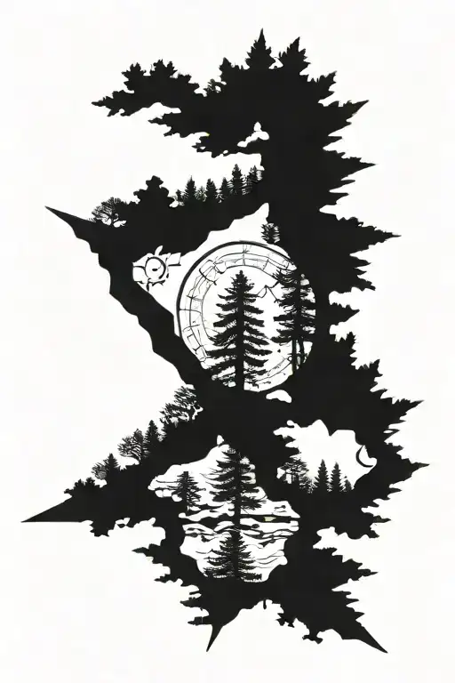 Tattoo For Men Of Pines Forest And Success Mechanism Represting Obstacles Of Life Towards Success