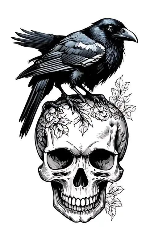 Raven Perched On A Skull