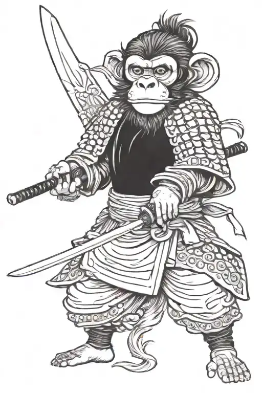 Monkey Samurai Warrior With Katana Sword