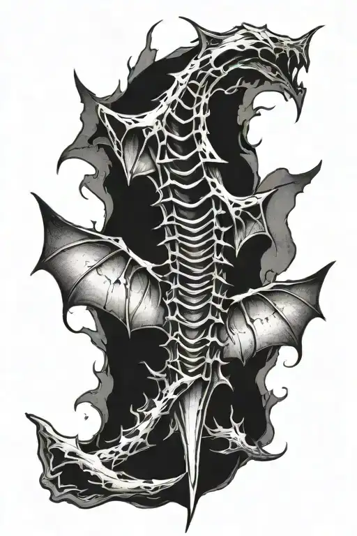 Spine With Ripped Bat Wings
