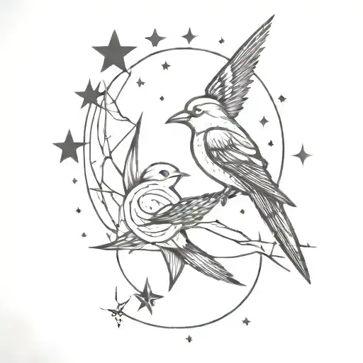 Star And Lightning And Galaxy Bird On One Side