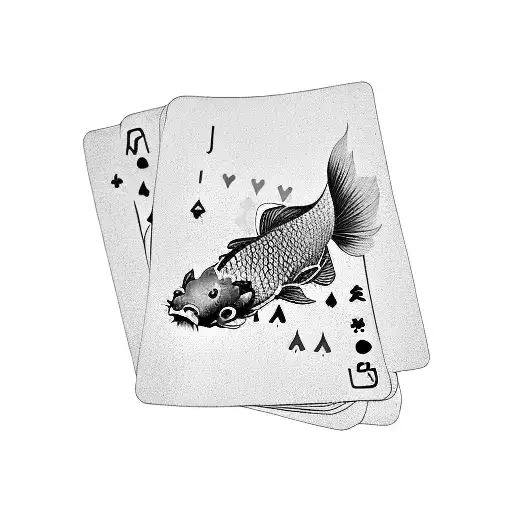 A Japanese-inspired Koi Fish Swimming Through A Deck Of Cards