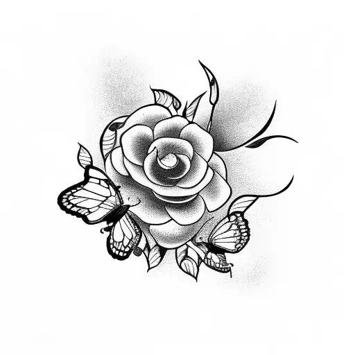 Flower With Butterflies And A Snake