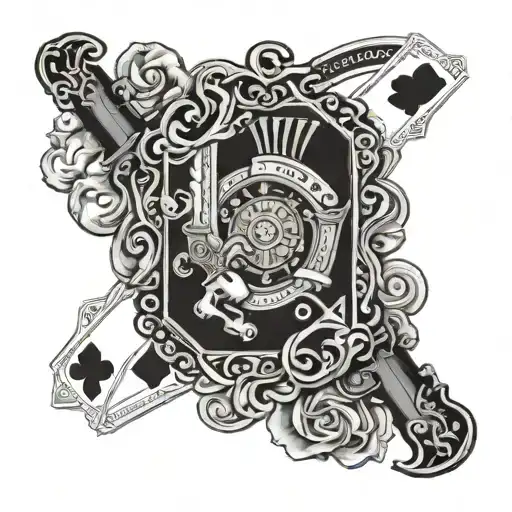 Playing Cards Fanned Out With Cattleman Revolver Surrounded