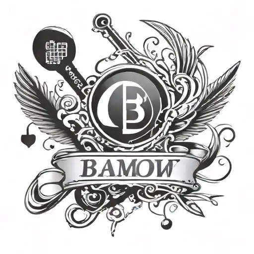 A Bmw Emblem With A Subtle Design Of Musical Notes And Pool Cues Incorporated Into The Logo
