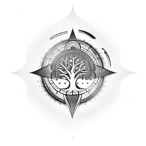 Black Tree Of Life With Arrows And Compass