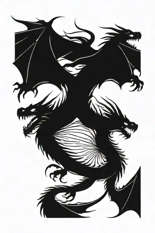 Three Dragons Flying Up In A Line