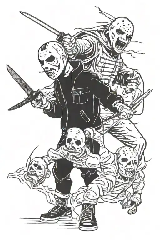 Michael Myers Fighting Jason Voorhees And Ghostface