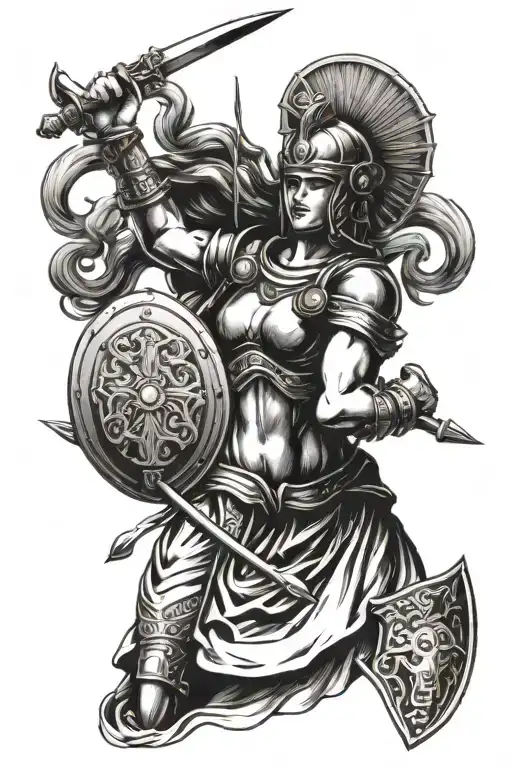 Pallas Athena Holding Spear And Shield And Wearing Helmet