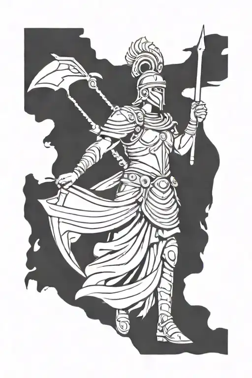 Minimalist Pallas Athena Holding Spear And Shield And Wearing Helmet