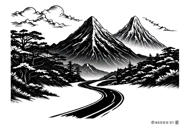 Road And Mountains And Japan