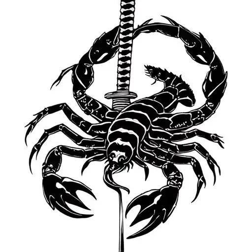 Escorpion Surrounding A Katana