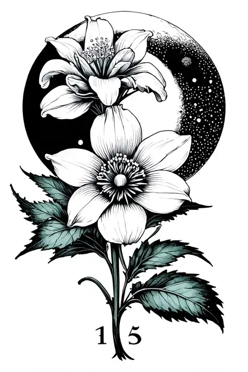 Diphylleia Grayi Flower And A Full Moon In A Tarot Card