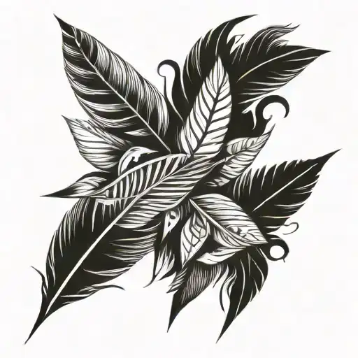 Many Feathers And Arrowheads In An Abstract Pattern