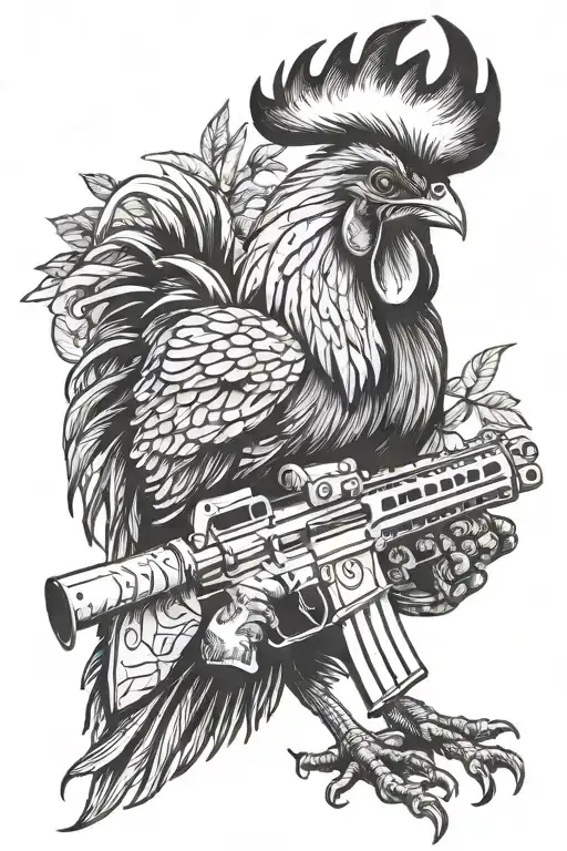 Rooster Holding Machine Gun