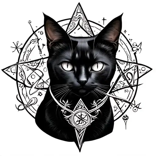 Black Cat And Witchcraft Symbols Mixed