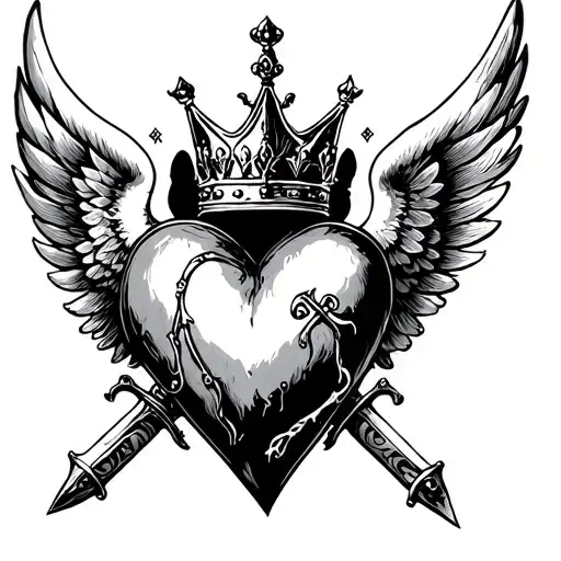 Heart With Wings And Crown Crossed With 2 Swords On You Say 2M