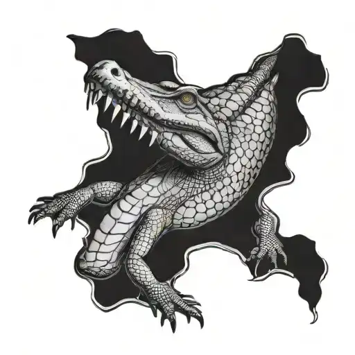 A Realistic Blackwork Tattoo Of A Crocodile Lurking In The Waters Of Darwin Nt Australia