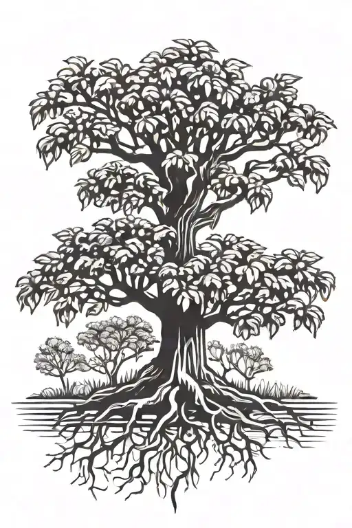 Pecan Tree With Roots Inside Diamond Outline