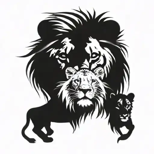 Lion Face Family With Lioness And 5 Cubs