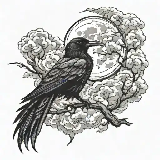 Raven Clouds And Moon