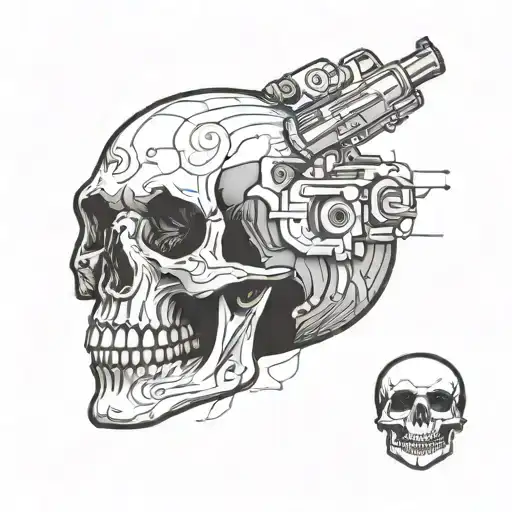 Incorporate A Gun Barrel Morphing Into A Skull Symbol In A Blackwork Style